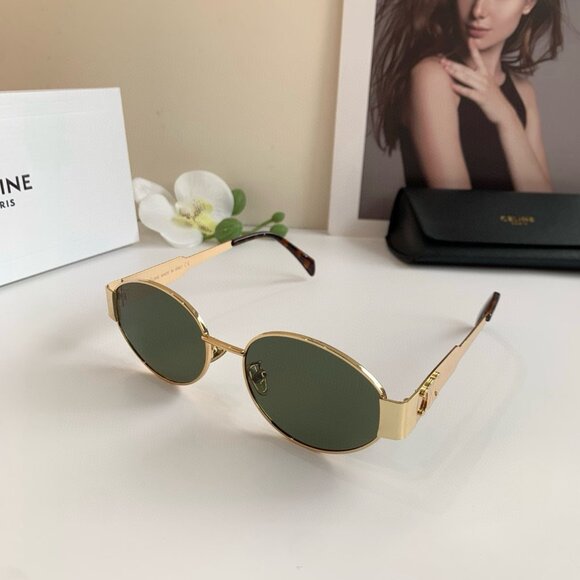 Celine Triomphe Gold Metal Oval Sunglasses - Picture 2 of 8